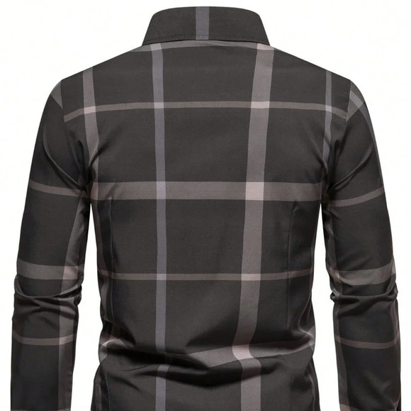 Black Casual Mens Plaid Print Shirt - Picture 2 of 5